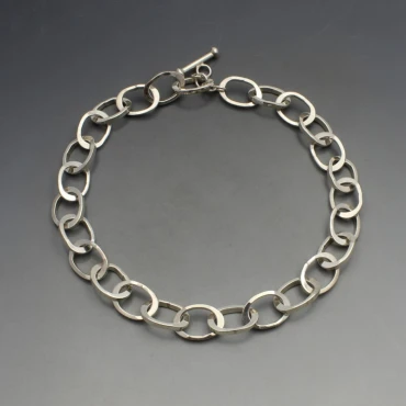 Solid Silver Ovals Chain Necklace