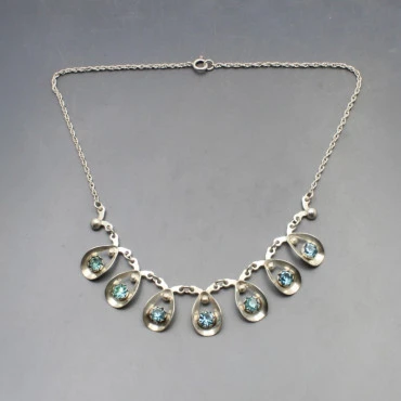 Hermann Siersbol 830 Silver Modernist Blue Flower Necklace