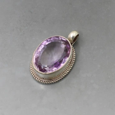 Chunky Amethyst and Silver Pendant