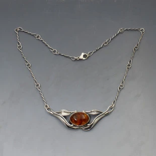 Amber and Silver Art Nouveau Style Necklace