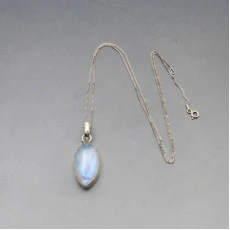 Blue Moonstone Silver Oval Pendant