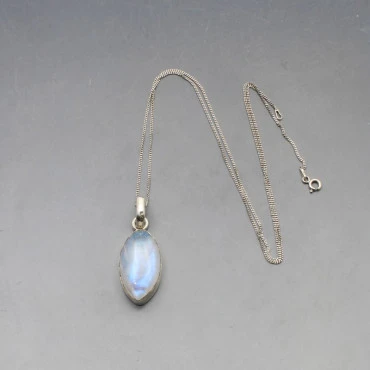 Blue Moonstone Silver Oval Pendant