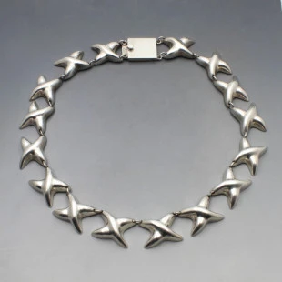 Chunky Silver Mexico Modernist Necklace
