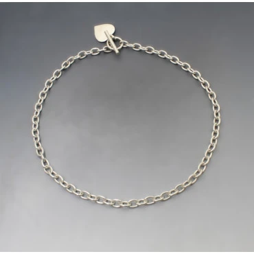 Silver Heart Oval Chain Necklace