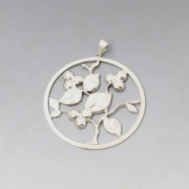 Large 830 Silver Scandinavian Floral Pendant