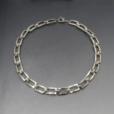 Designer AHJ Silver Link Necklace - 63 Grams
