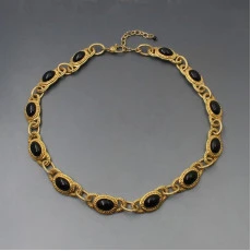 Monet Black and Gold Cabochon Necklace
