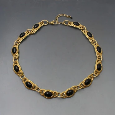 Monet Black and Gold Cabochon Necklace