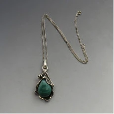 Art Nouveau Style Malachite and Silver Pendant
