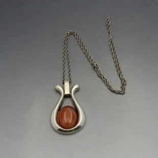 Modernist Carnelian and Silver Israel Pendant