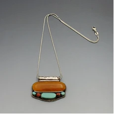 Butterscotch Amber, Turquoise, and Silver Pendant