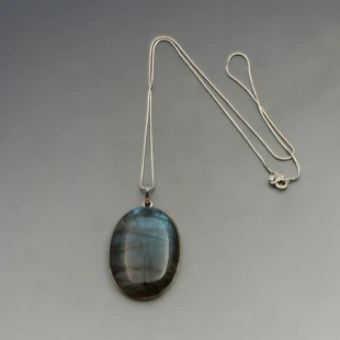 Oval Labradorite and Sterling Silver Pendant