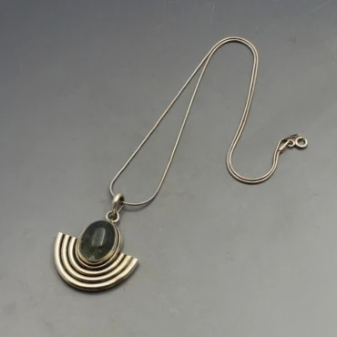Moss agate and Silver Modernist Pendant