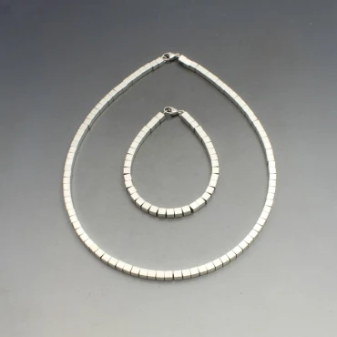  Silver Cubes Necklace and Bracelet Set