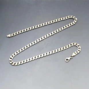 Flat Silver Curb Chain Necklace - 20 Inches