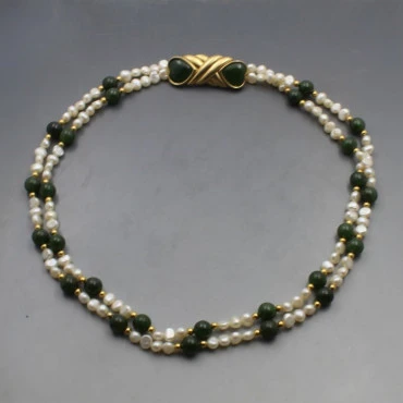 Pearl and Jade Two Strand Necklace