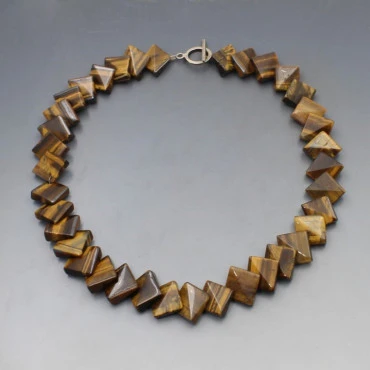 Square Tigers Eye Bead Necklace