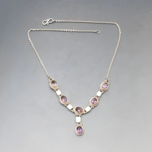 Amethyst and Silver Bezel Necklace