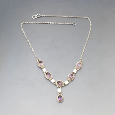Amethyst and Silver Bezel Necklace