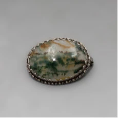 Moss Agate and Sterling Silver Brooch