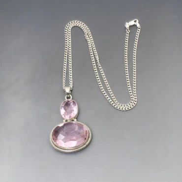 Pink Quartz Silver Pendant
