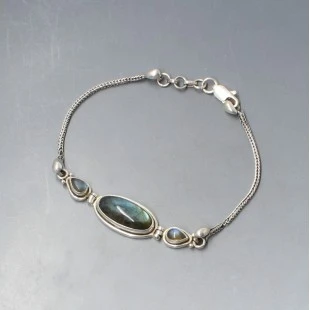 Oval Labradorite Sterling Silver Bracelet
