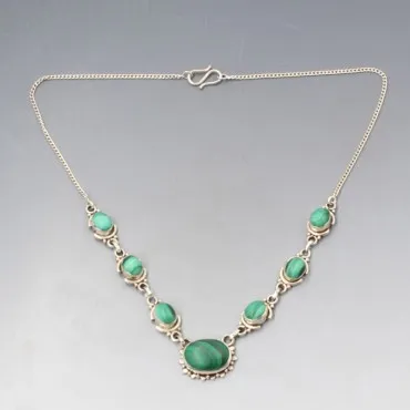 Malachite Ovals and Silver Necklace