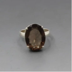 Smokey Quartz Silver Ring UK Size N