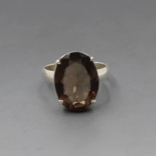 Smokey Quartz Silver Ring UK Size N