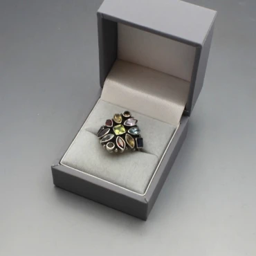 Multi Gem Silver Ring Size M