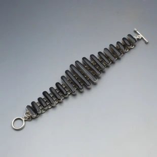Modernist Silver and Black Onyx Bracelet