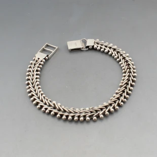 Decorative Flat Silver Chain Bracelet