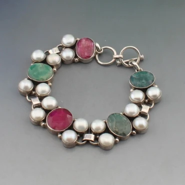 Pearl and Silver Multi Gem Bracelet