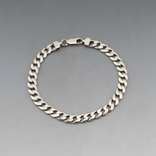 Flat Silver Curb Chain Bracelet