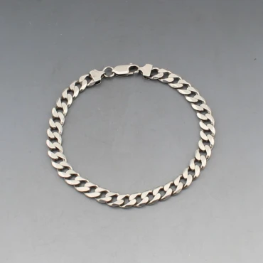 Flat Silver Curb Chain Bracelet