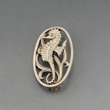 Geoffrey Bellamy for George Tarratt Silver Sea Horse Brooch