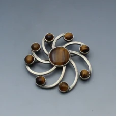 Cecilia Tono Tigers Eye and Silver Brooch