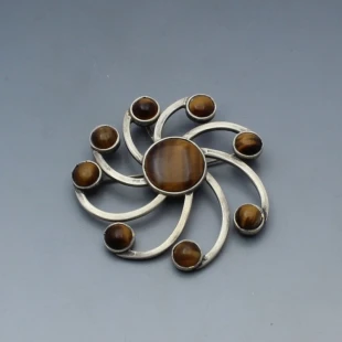 Cecilia Tono Tigers Eye and Silver Brooch