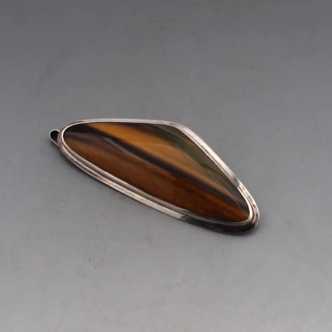 Tigers Eyes and Silver Brooch