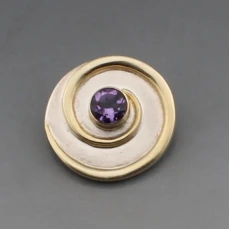 Amethyst and Silver Brooch or Pendant
