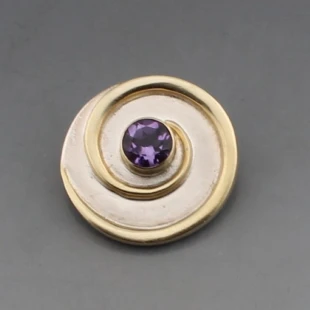 Amethyst and Silver Brooch or Pendant