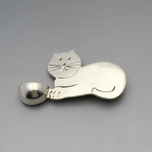Cute Sterling Silver Mexico Cat Brooch