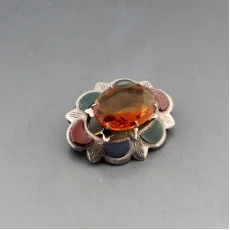 Scottish Cairngorm Quartz and Agate Brooch