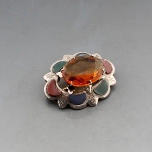 Scottish Cairngorm Quartz and Agate Brooch