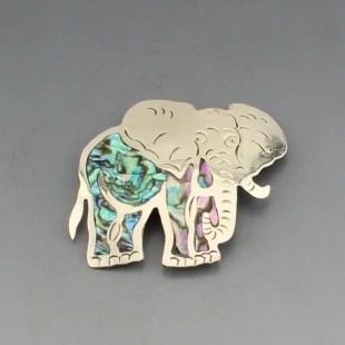Abelone and Silver Mexico Elephant Brooch