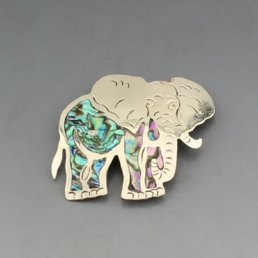 Abelone and Silver Mexico Elephant Brooch