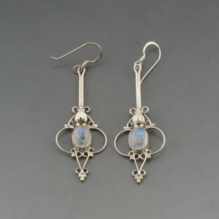 Moonstone and Silver Drop Earrings