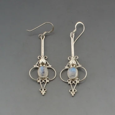 Moonstone and Silver Drop Earrings