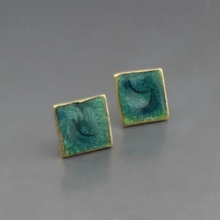 Rosemary Zeeman Green Enamel and 9 Carat Gold Stud Earrings