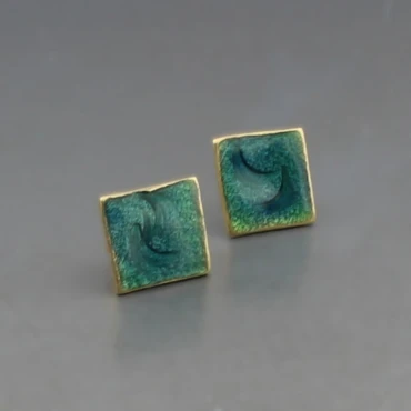 Rosemary Zeeman Green Enamel and 9 Carat Gold Stud Earrings